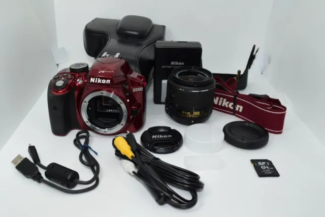 NIKON D3300 Red 24.1 MP Digital SLR Camera with 18-55mm ii Lens [Near Mint] #641