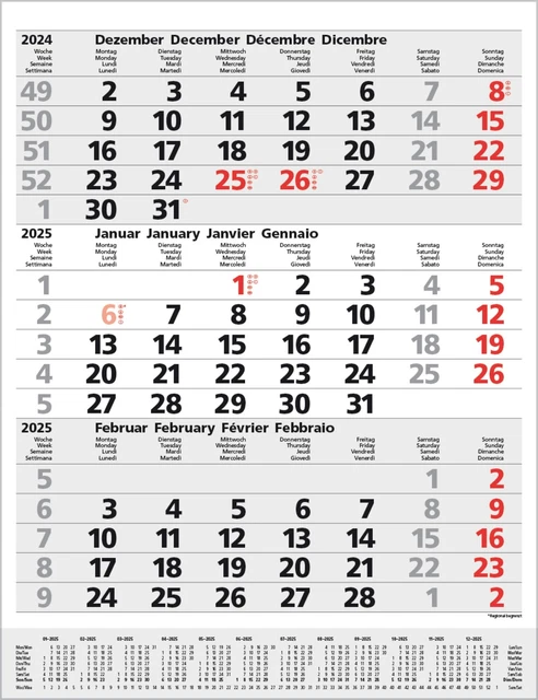 3-MONATS-PLANER COMFORT GRAU 2025 Verlag Korsch Kalender Spiralbindung 