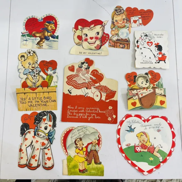 Vtg 1937/38 Lot of 10 VALENTINE'S DAY CARDS USA Die Cut Stand-Up Lolly Pop 30's