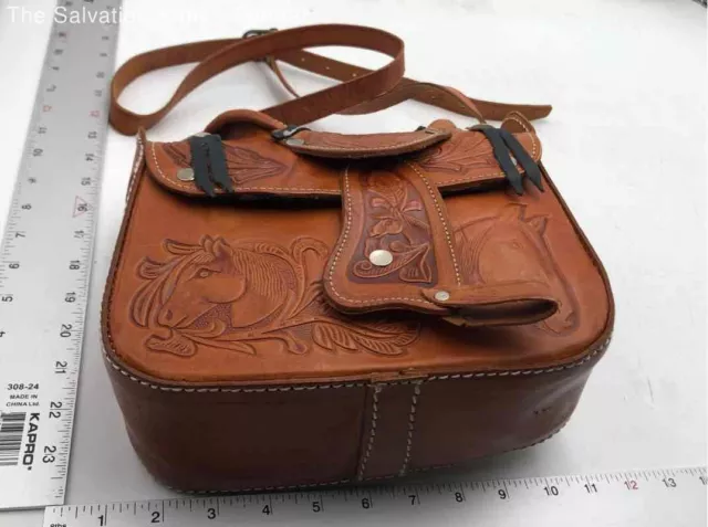 Womens Brown Leather Adjustable Strap Inner Pockets Classic Saddle Bag