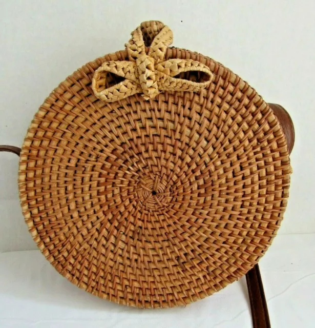Wicker Straw Round Rattan Crossbody Womens Purse Shoulder Bag Leather Strap