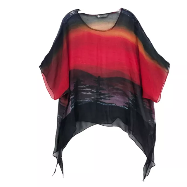 COCOON HOUSE Art To Wear Fire Sky Scenic Pullover Top Topper Sheer 100% Silk S/M