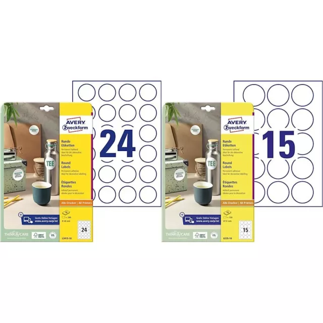 AVERY Zweckform L3415-10 Round Labels (240 Stickers on 10 Sheets, for Printing,