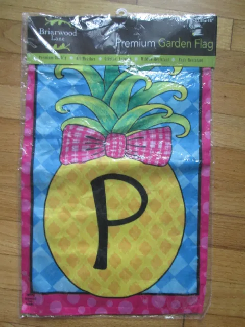 Pineapple Monogram Letter P Small Flag Briarwood Lane 12.5" x 18" NIP New