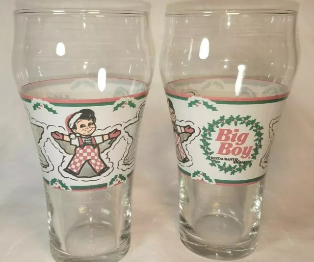 2 Vintage Big Boy Restaurant Coca Cola Santa Christmas Drinking Glasses