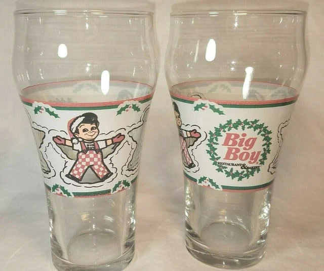 2 Vintage Big Boy Restaurant Coca Cola Santa Christmas Drinking Glasses