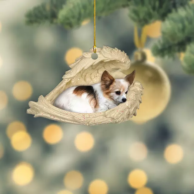 Love Papillon dog sleeping Angel Wings Christmas hanging car Ornament Gift 2