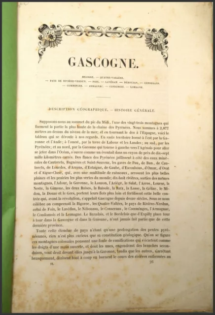 GASCOGNE - GUILBERT 1845 Description Auch Tarbes Lectoure Mirande Bagnères etc