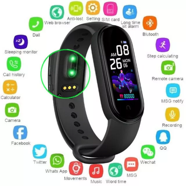 Smart Watch Band Sport Fitness Activity Tracker Kids Fit For Bit iOS Android BLK