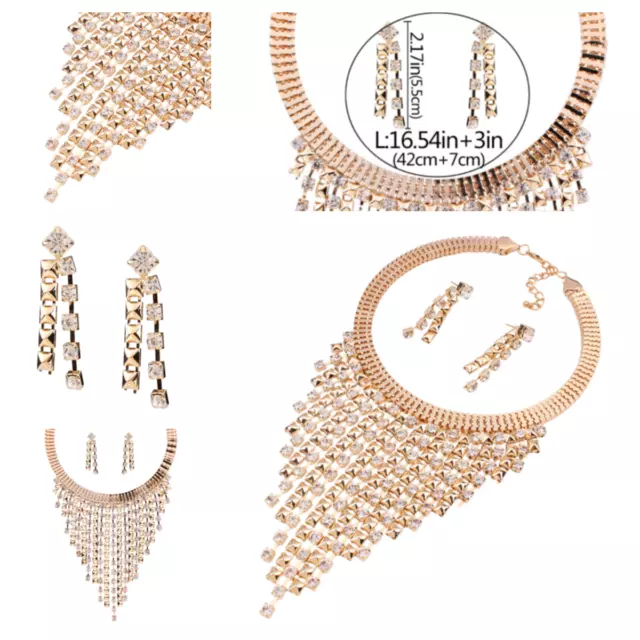 New Jewelry Set Women Crystal Pearl Bib Choker Pendant Necklace Earrings Wedding
