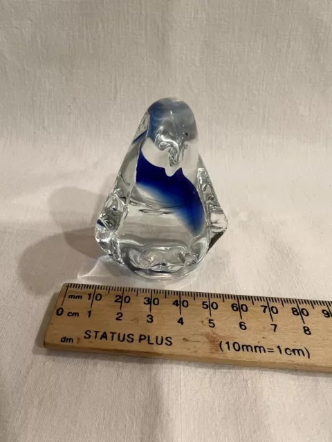 Vintage Art Glass Paperweight Blue Penguin Hand Blown