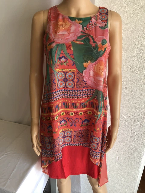 Robe Desigual Femme Taille 38 – Multicouleur, Microfibre, Midi, Sans Manches, Neuve