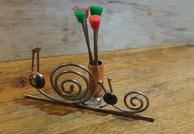 Porte piques, pics, métal et bois escargot avec ses 12 fourchettes d'origine