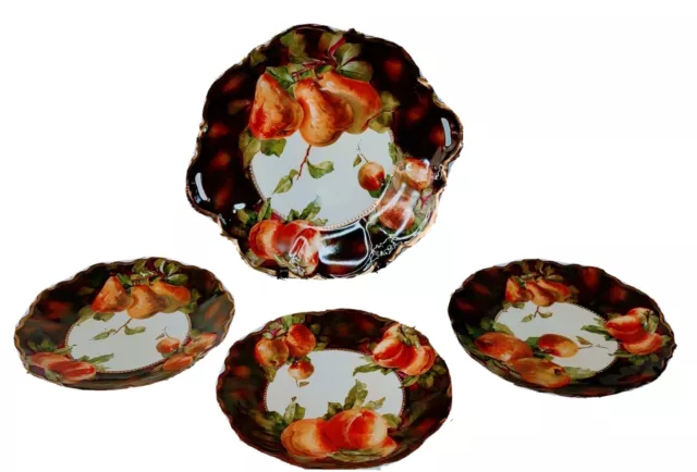 Royal Munich Bavarian China Scalloped Plate W/ Handles - Fruit With 3 Plates