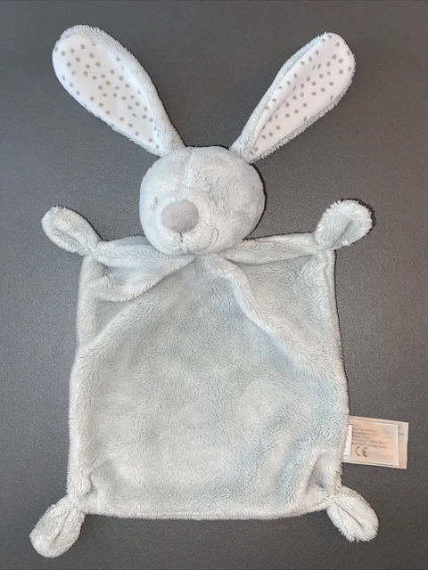 Doudou plat Lapin  gris blanc étoiles argent VERTBAUDET