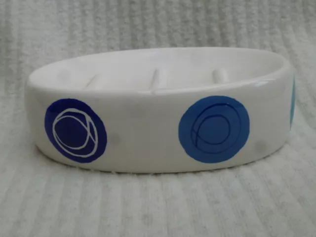 Pretty New White & Blue Ceramic Soap Holder BNWOT