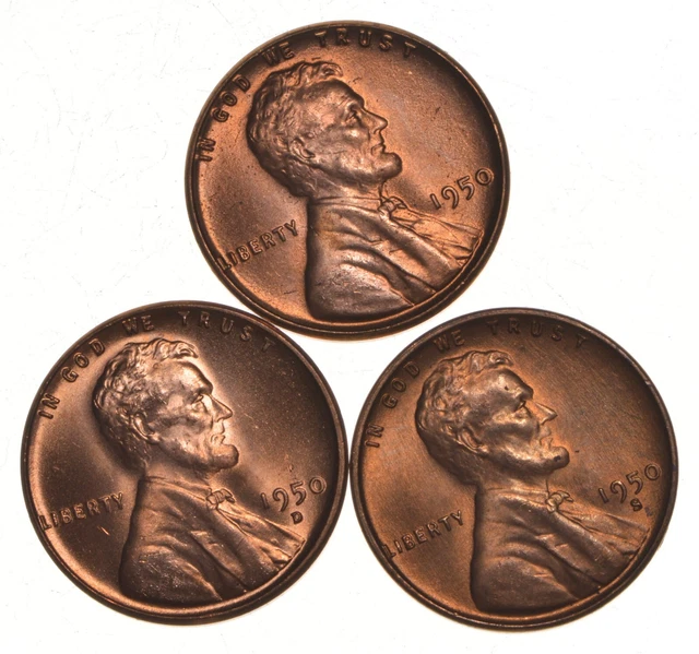 Choice Unc 1950 P D S Lincoln Wheat Cent Gem BU Collection Lot Set *0339