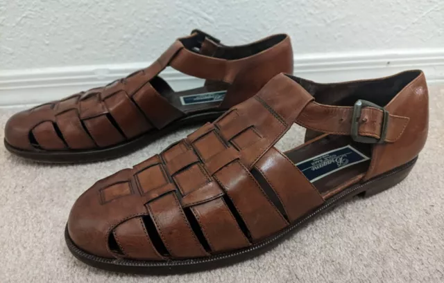 Vtg Bragano Fisherman sandals Mens 10 Brown Leather Italy Cole Haan Woven Buckle