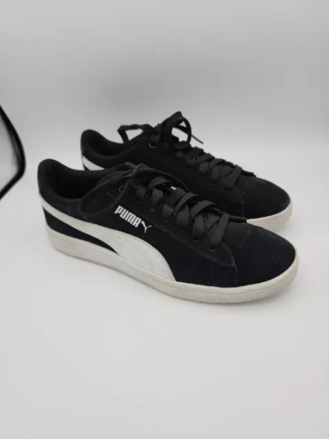 Puma Vikky V2 Womens  Black White Suede Foam Low Top Lace Up Sneakers Shoes 8.5