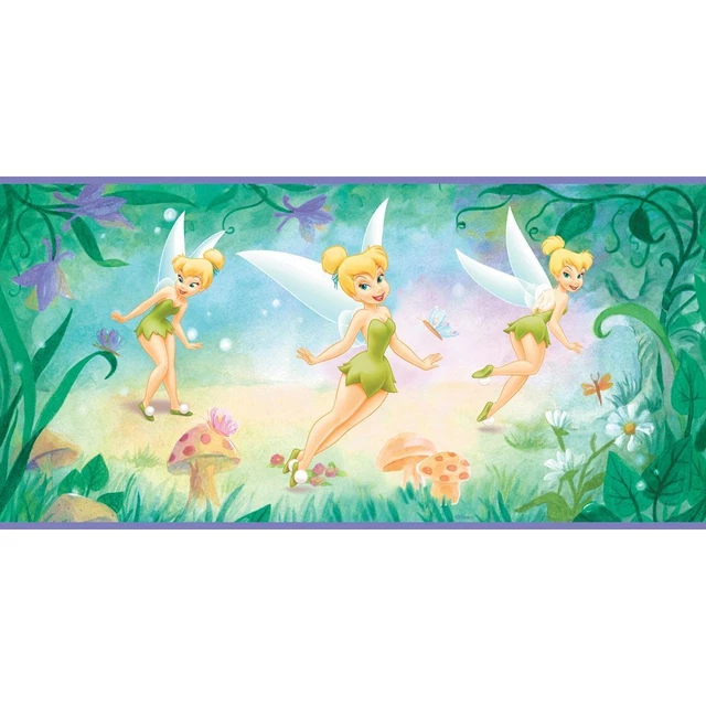 DISNEY Tinkerbell Fairy Garden Butterfly Purple Peel Self Stick Wallpaper Border