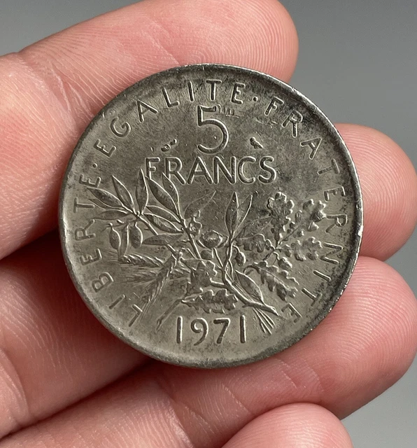 VINTAGE 1971 5 Francs French Francais Five Franc European Coin Currency