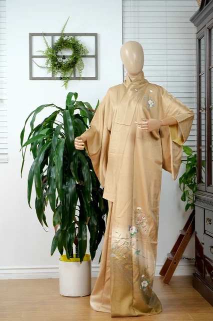 Dear Vanilla Japanese Silk Homongi Kimono Women's Authentic Japan Vintage Mint