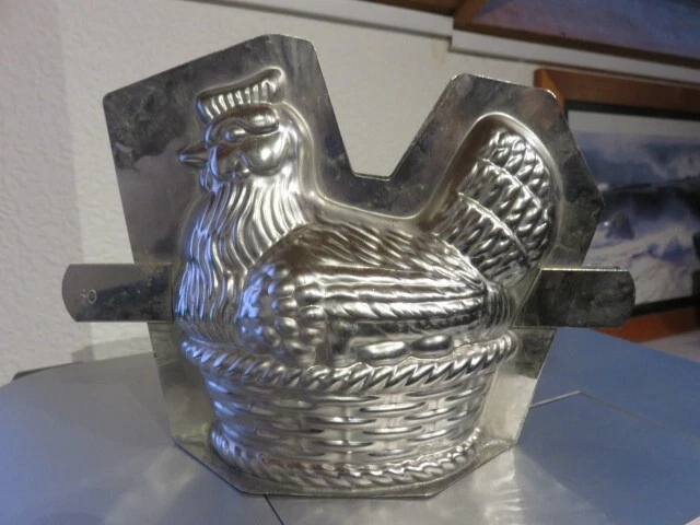 Ancien Moule à Chocolat Métal – Motifs Lapin, Poussin, Cloche – Pâques Et Noël