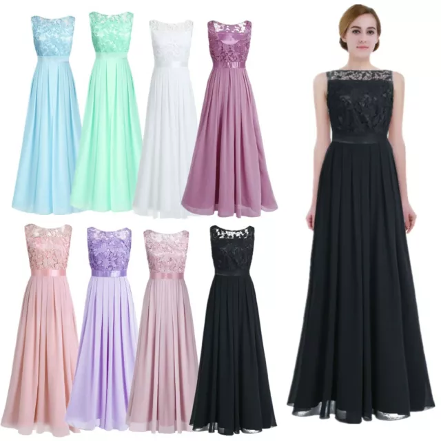 Womens Lace Chiffon Floral Dresses Wedding Bridesmaid Evening Maxi Gowns Costume