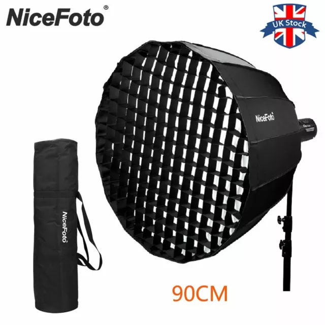 NiceFoto LED 90cm Quick Set-up Folding Deep Parabolic Umbrella Softbox With Grid