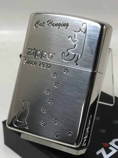Zippo Oil Lighter Cat Pad Design Footprints Silver Etching Regular Case Japan