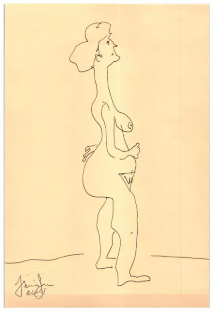 Dibujo A Pluma sobre papel Desnudo Mujer Estudio por Conocido Artista