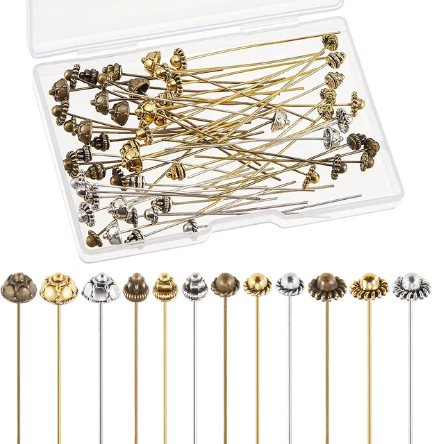 60 Pieces Head Pins for Jewelry Making Flower Beads Ball Pins 2.1 Inch Long Head