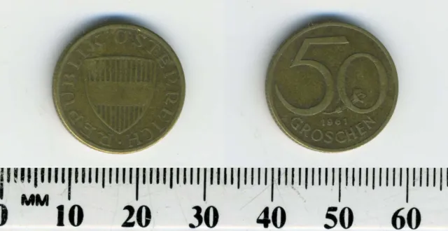 Austria 1961 - 50 Groschen Aluminum-Bronze Coin - Austrian shield 9