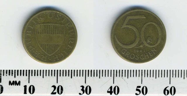 Austria 1961 - 50 Groschen Aluminum-Bronze Coin - Austrian shield 9
