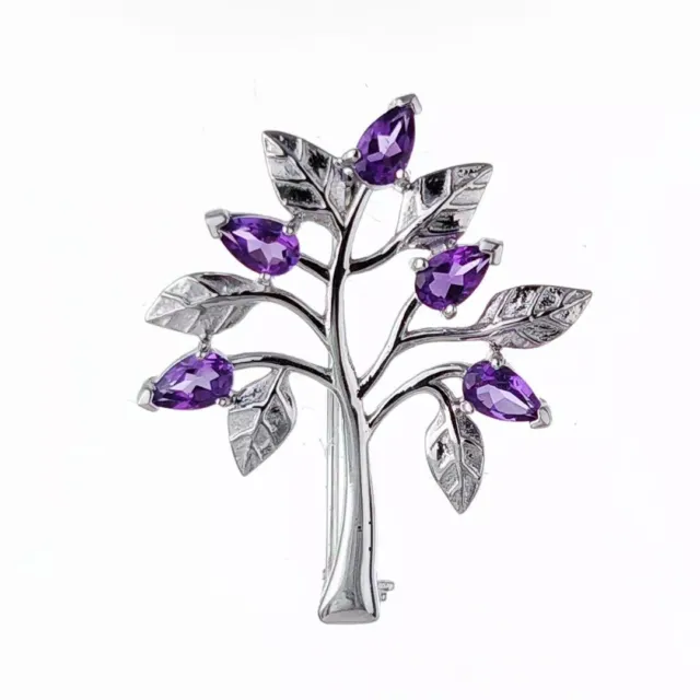 Amethyst Tree of Life Brooch Sterling Silver Unique Boxed Mother's Day Gift