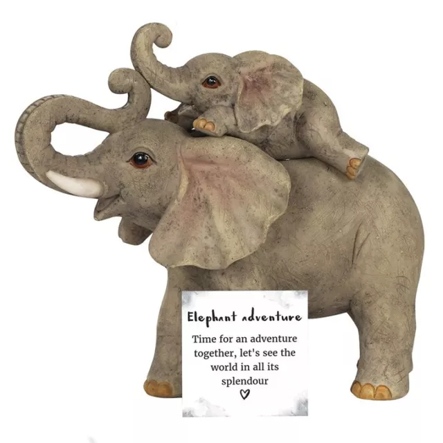 Elephant ornament figurine Resin Grey Mum & Baby Lovely Gift FO_66338