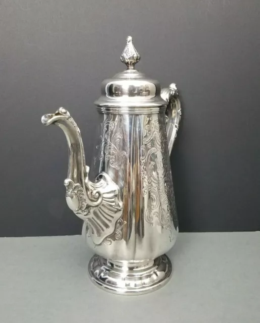 Antique Fine Silver Plate Coffee Pot Hand Chased Ornate Repousse 19th Century 2