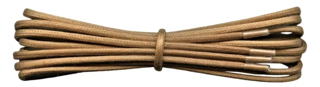 2 mm Thin Round Waxed Cotton Shoe Laces, Brogue, Oxford - Tan / Light Brown