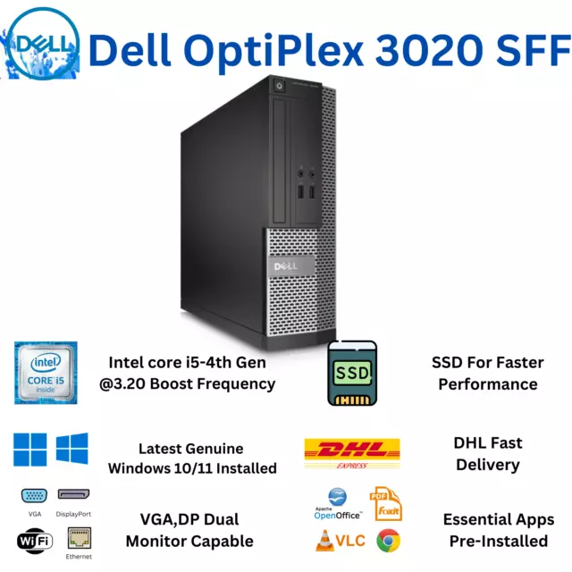 Fast Desktop PC Core i5 Dell OptiPlex 3020 SFF 16GB RAM 1TB HDD SSD Windows10/11