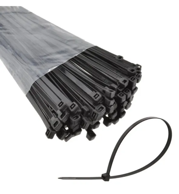 100 X Black Cable Ties 300Mm X 4.8Mm Nylon Plastic Heavy Duty Zip Tie Wraps Uk