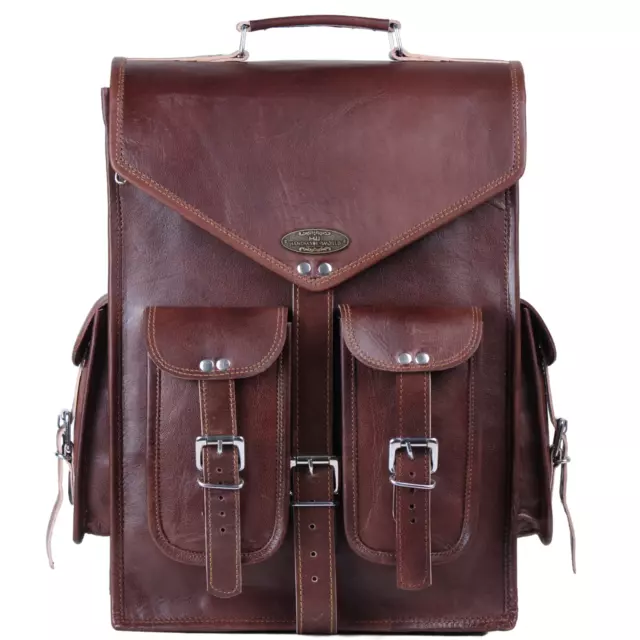 CONVERTIBLE GENUINE BACKPACK Handmade World Brown Leather Laptop 16 ...