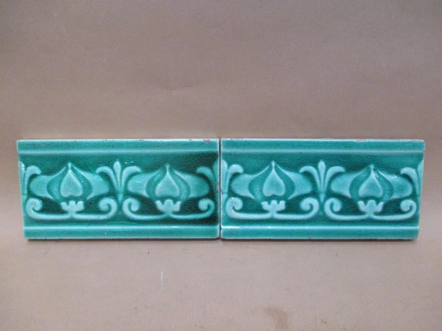 Tiles x2, Majolica, Art Nouveau, Art Deco, border tiles, antique, vintage