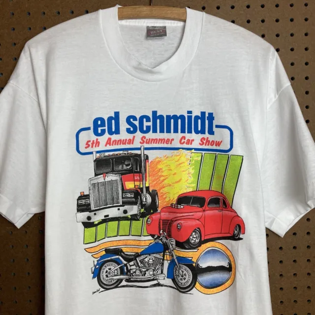 Vintage 90s Ed Schmidt Car Show T-shirt XL Hot Rod Classic Muscle Semi Truck