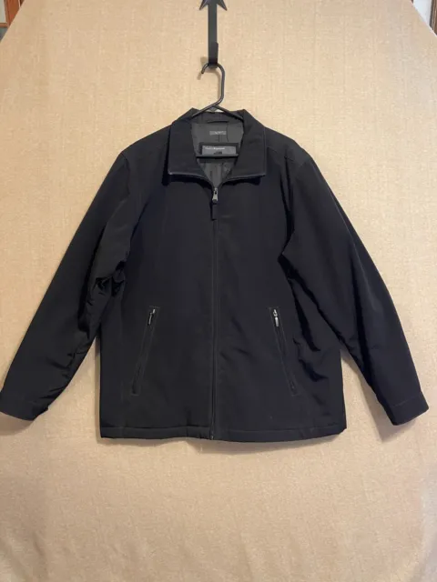 Perry Ellis Jacket Coat Men's XL Black Zippered Pockets Portfolio Poly Tech