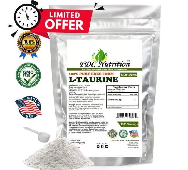 2.2lb (1000g) 100% PURE L-TAURINE FREE-FORM AMINO ACID POWDER USP GRADE