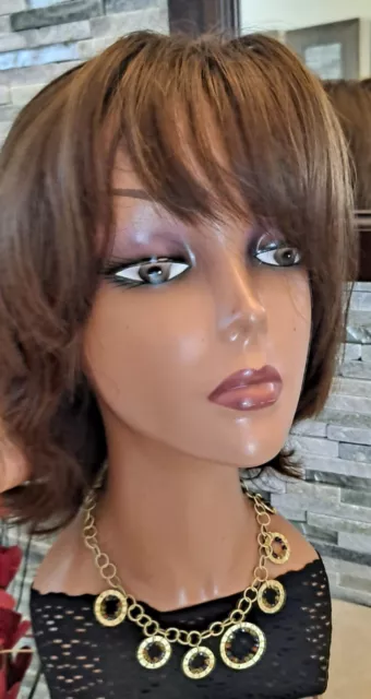 Medium brown moveable bangs soft human hair sheitel M cap flexible styles Medium brown moveable bangs soft human hair sheitel M cap flexible styles