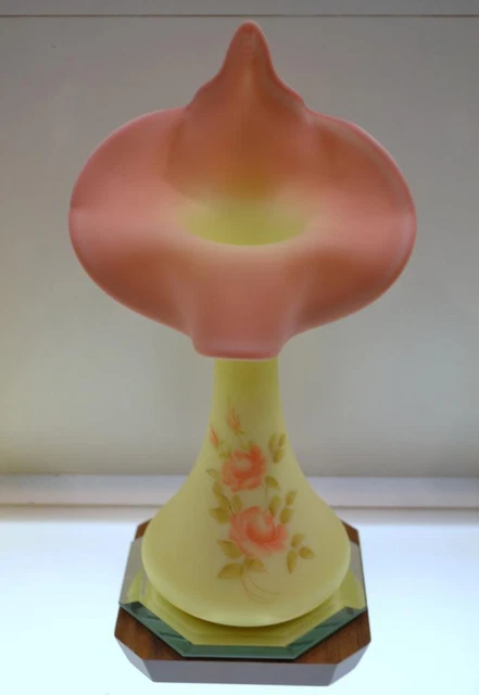 FENTON VASE YELLOW BURMESE SATIN Rose Blush Frances Burton JIP TULIP FREEusaSHIP