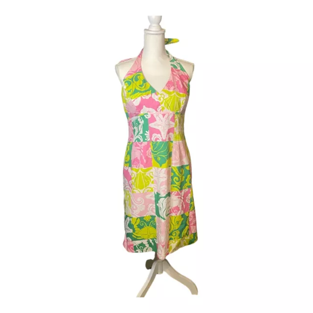 LILLY PULITZER White Multicolor Summer Patchwork Britt Halter Dress SZ 10