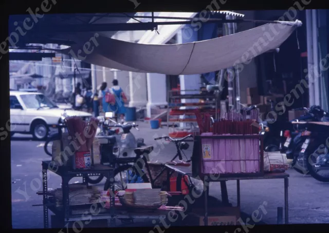 sl68 Original slide  1970's Hong Kong food booth rickshaw 624a
