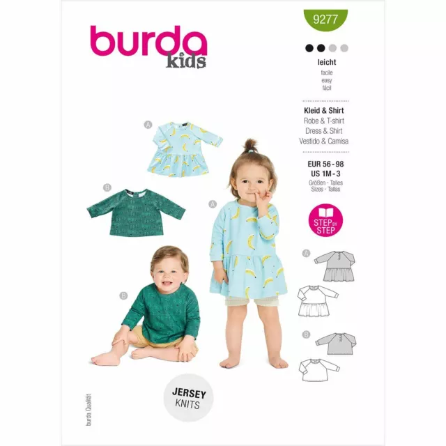 Burda Easy SEWING PATTERN 9277 Baby & Toddler Dress & Top Age 1M-3Y